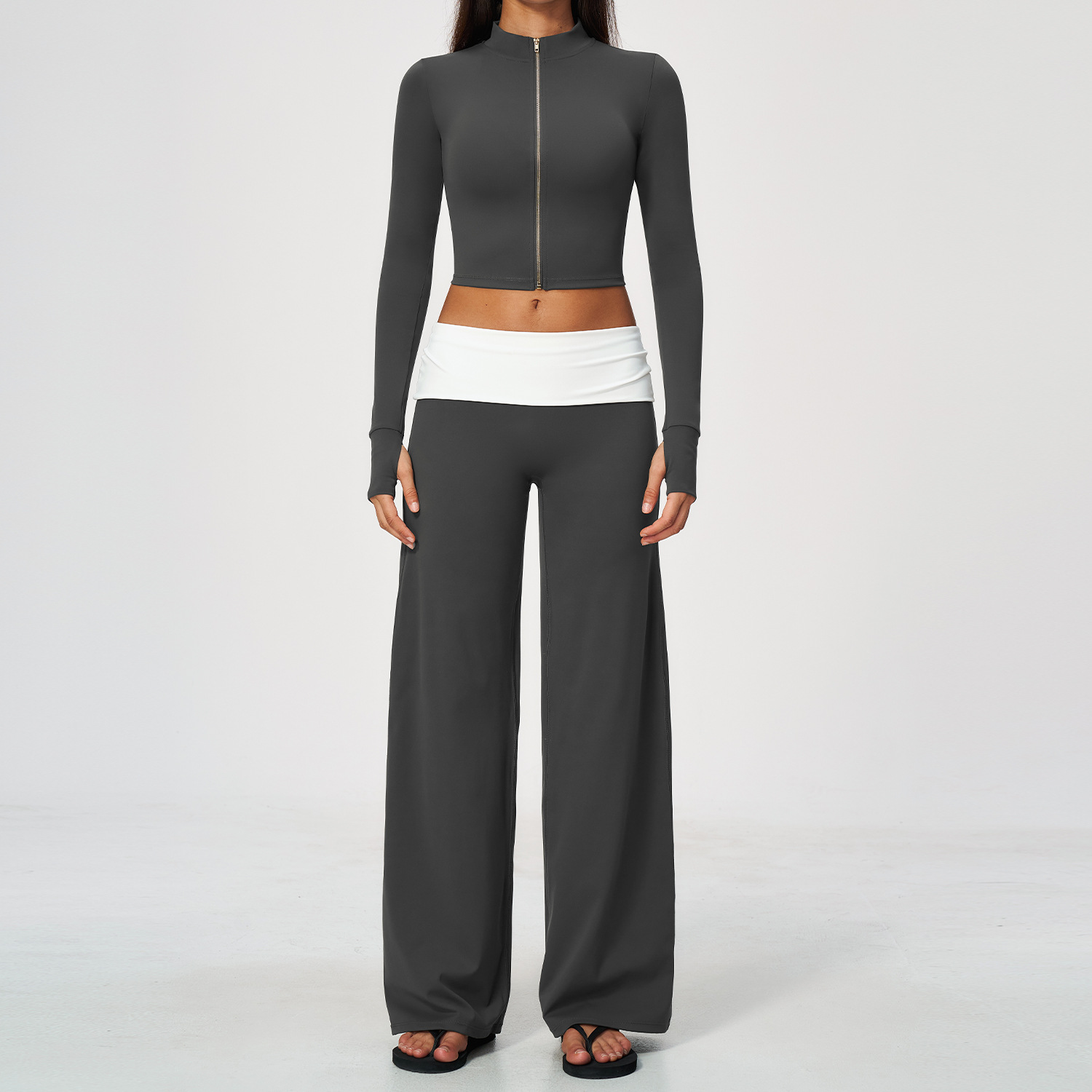 Zip Jacket Wide Leg Pants 2 Pi - Yoga Fitness Yoga ulasan dan harga