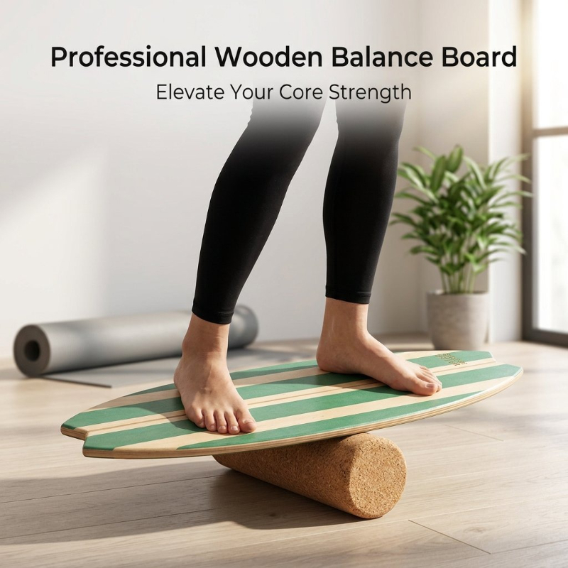 `Fish‑Shaped Wooden Surfing Ba - Balance Board Fitness ulasan dan harga