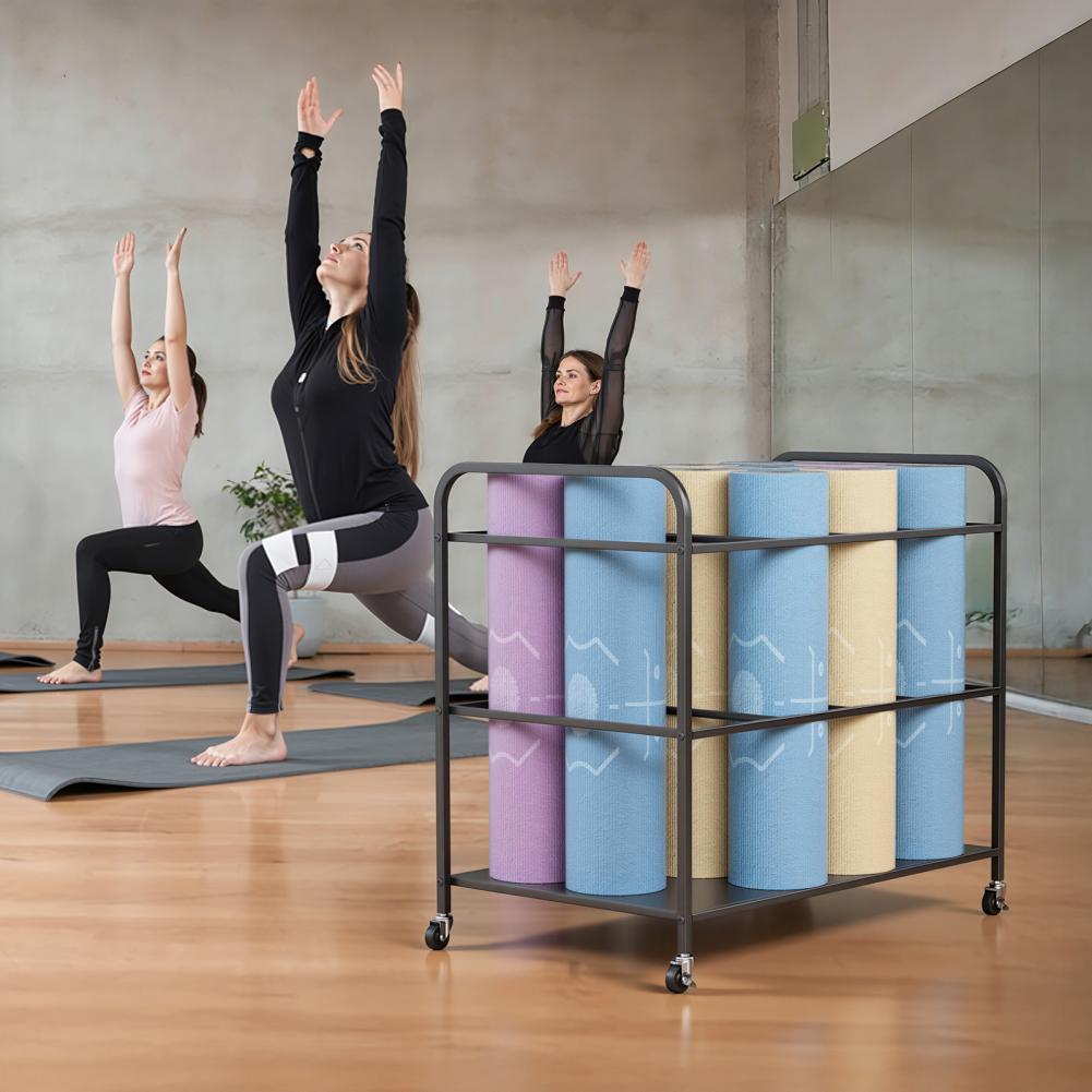 Yoga Mat Storage Rack with Whe - Yoga Fitness Room ulasan dan harga