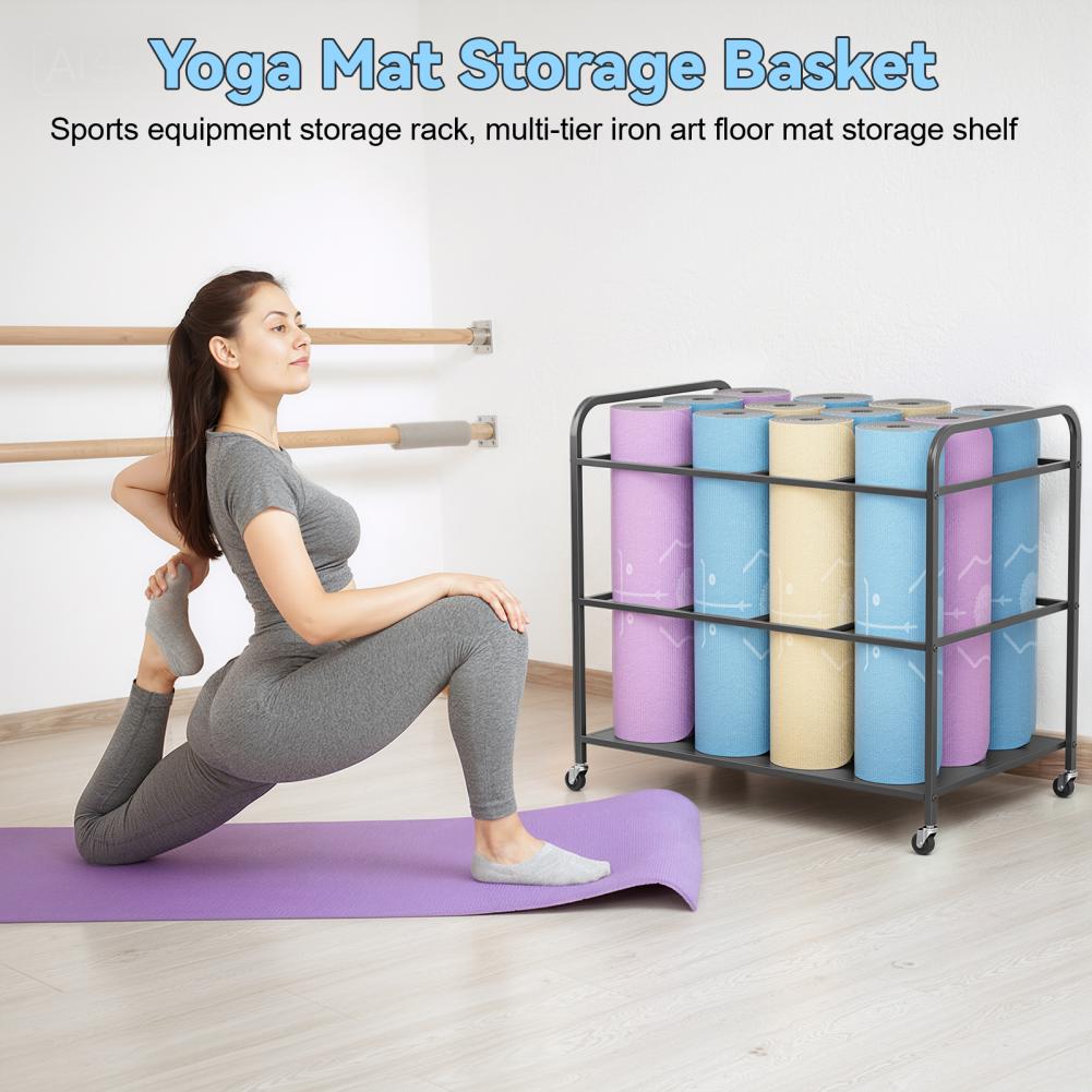 Yoga Mat Storage Rack with Whe - Yoga Fitness Room ulasan dan harga