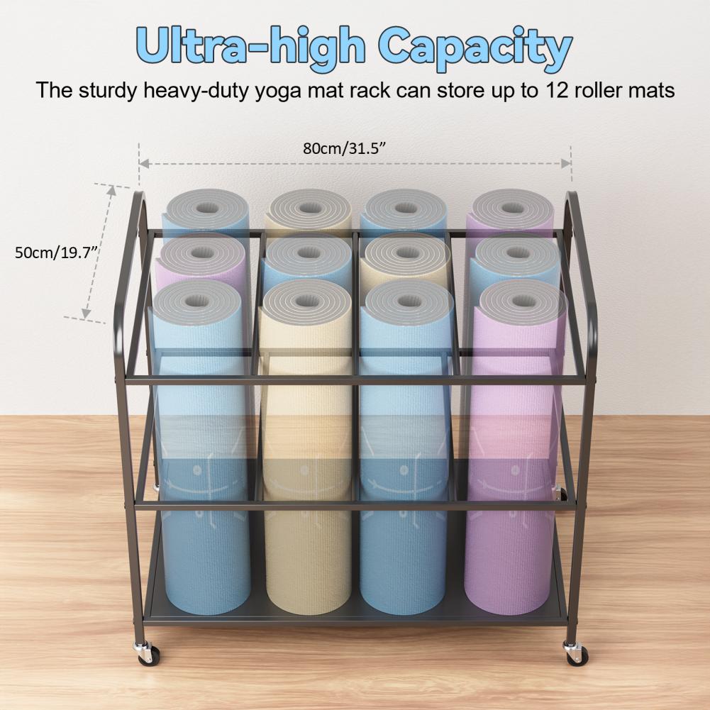 Yoga Mat Storage Rack with Whe - Yoga Fitness Room ulasan dan harga